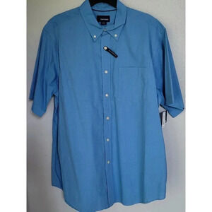 Basic Editions Shirt Mens Large Royal Blue Button Up Short Sleeve Casual Cotton